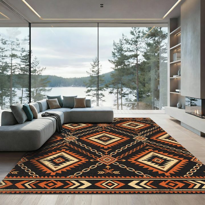 Navajo Orange Diamond Chain Rug