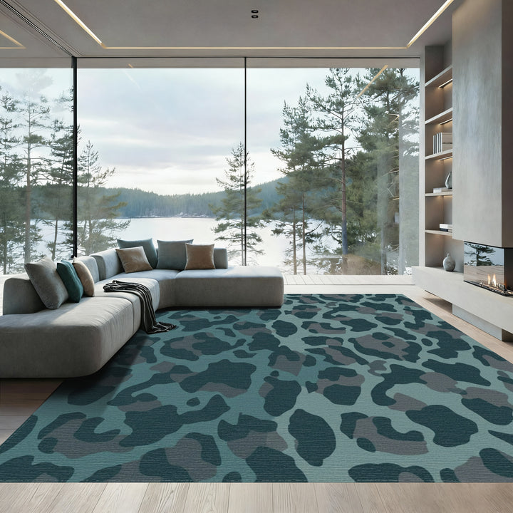 Teal Leopard Print Gradient Rug