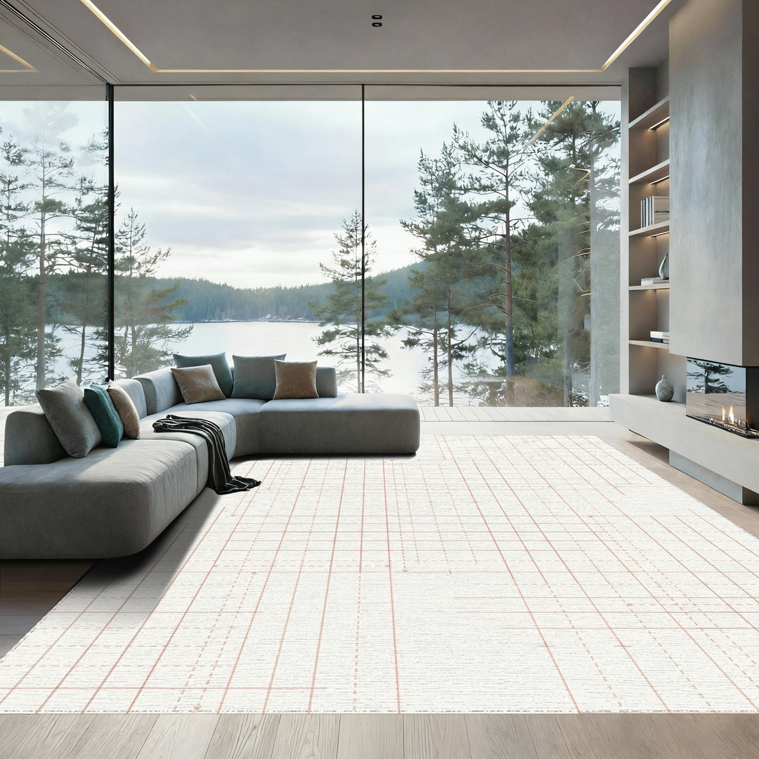 Pink Blueprint Grid Line Rug