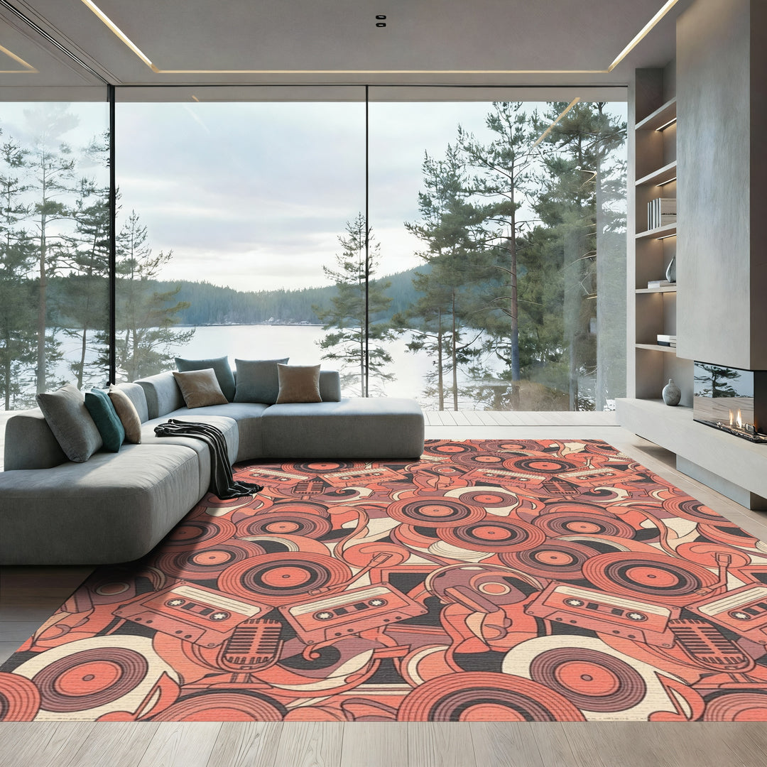 Retro Cassette and Vinyl Compilation Rug