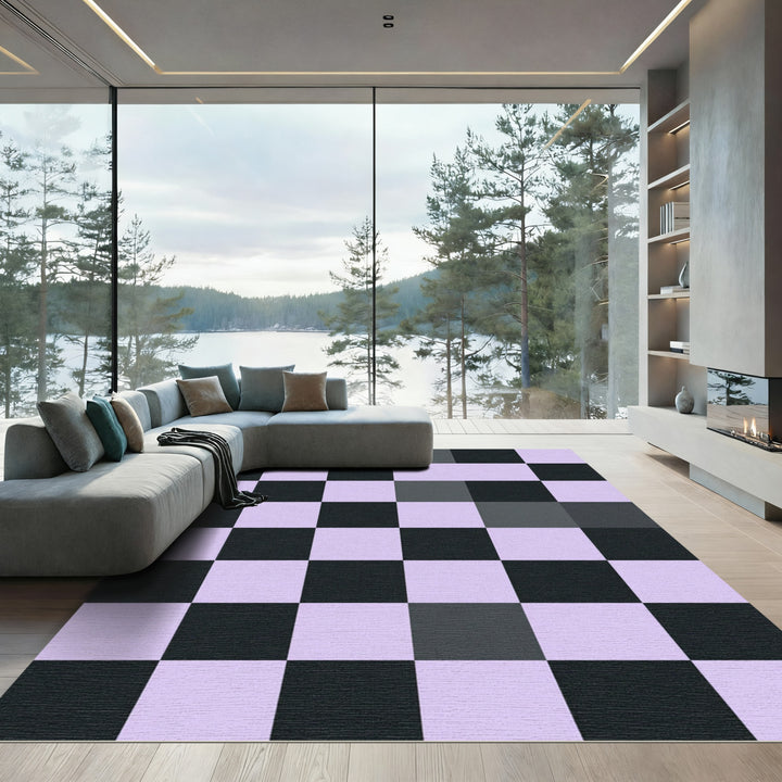 Lilac And Gray Checkerboard Pattern Rug