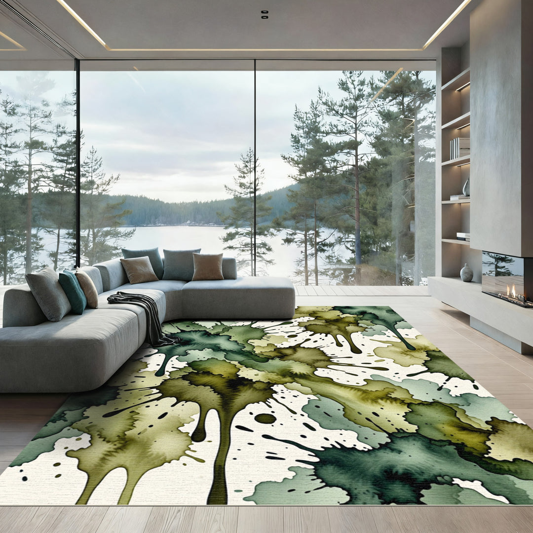 Abstract Green Splatter Watercolor Rug