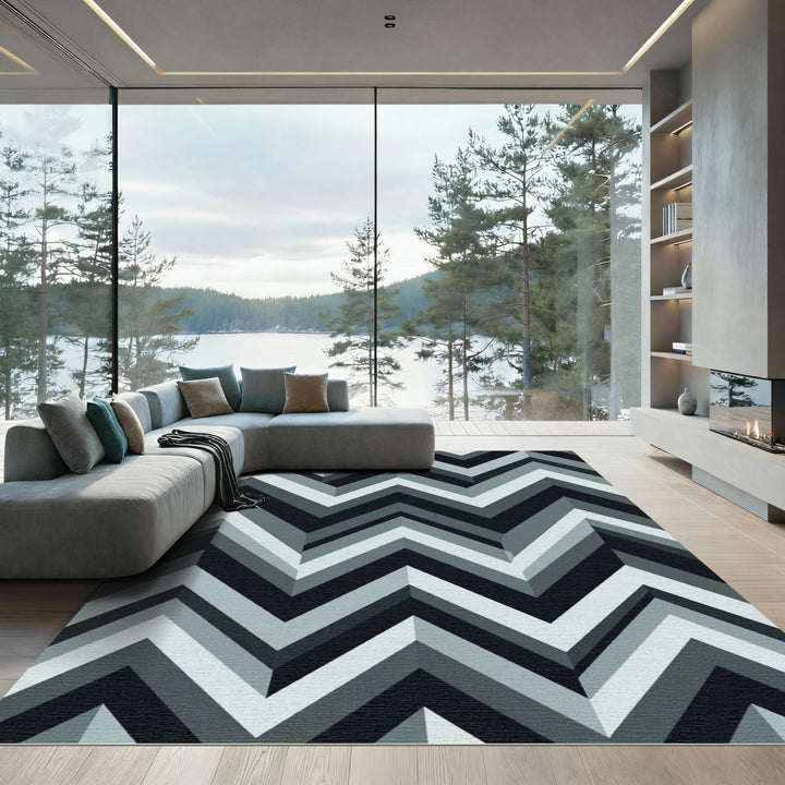 Monochromatic Gray Chevron Zigzag Rug