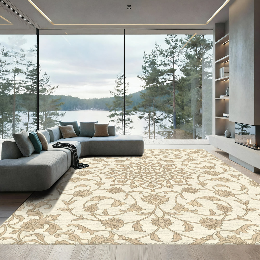 Cream Caramel Floral Medallion Vine Rug