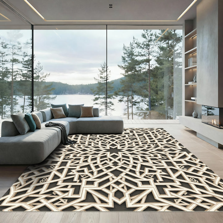 Cream Geometric Interlocking Star Rug