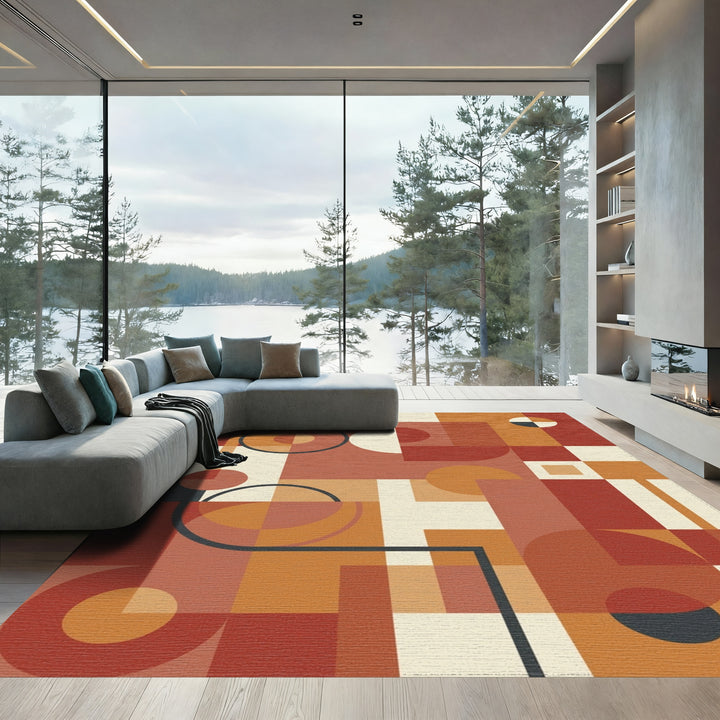 Earthy Terracotta Geometric Abstract Rug