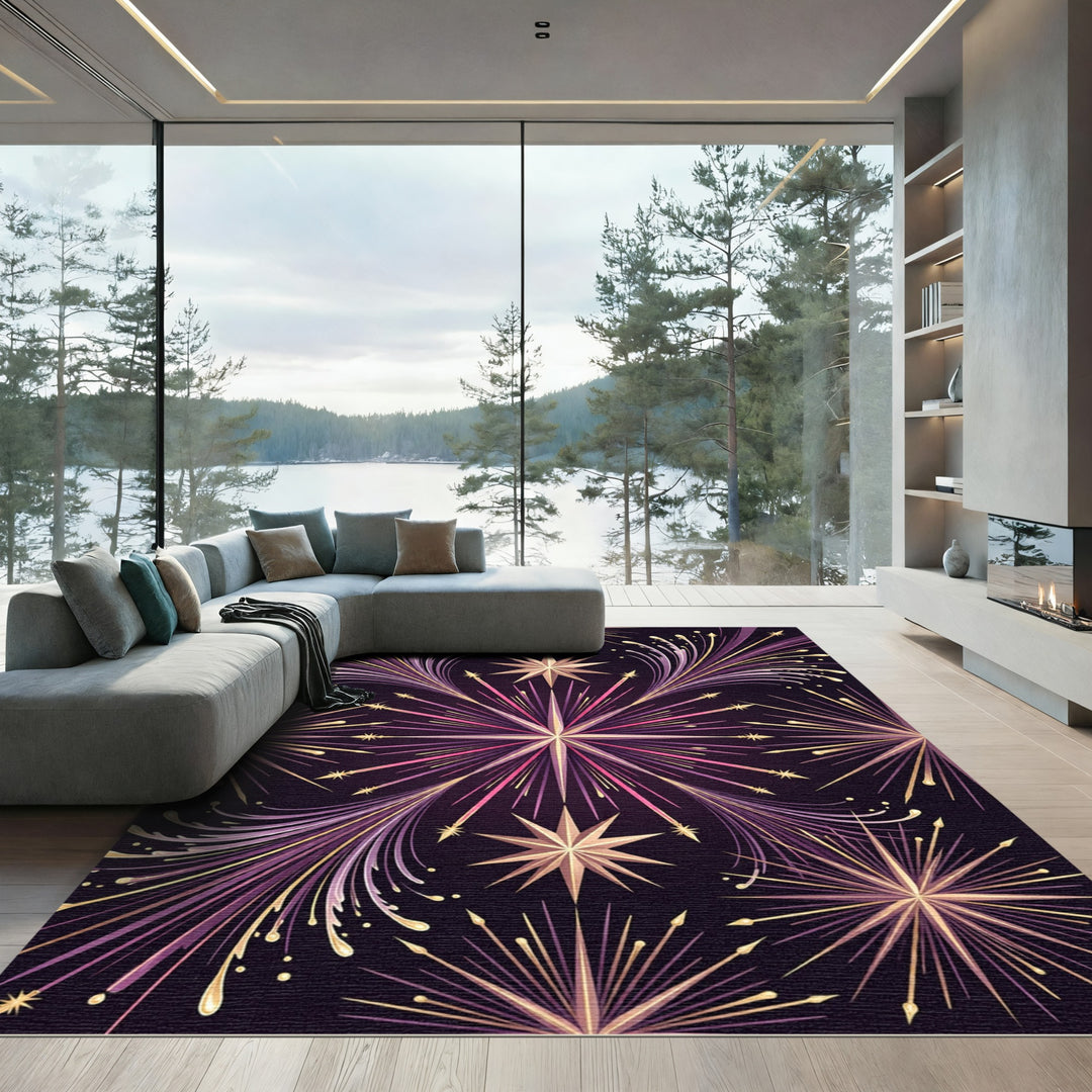Radiant Gold Purple Starburst Rug