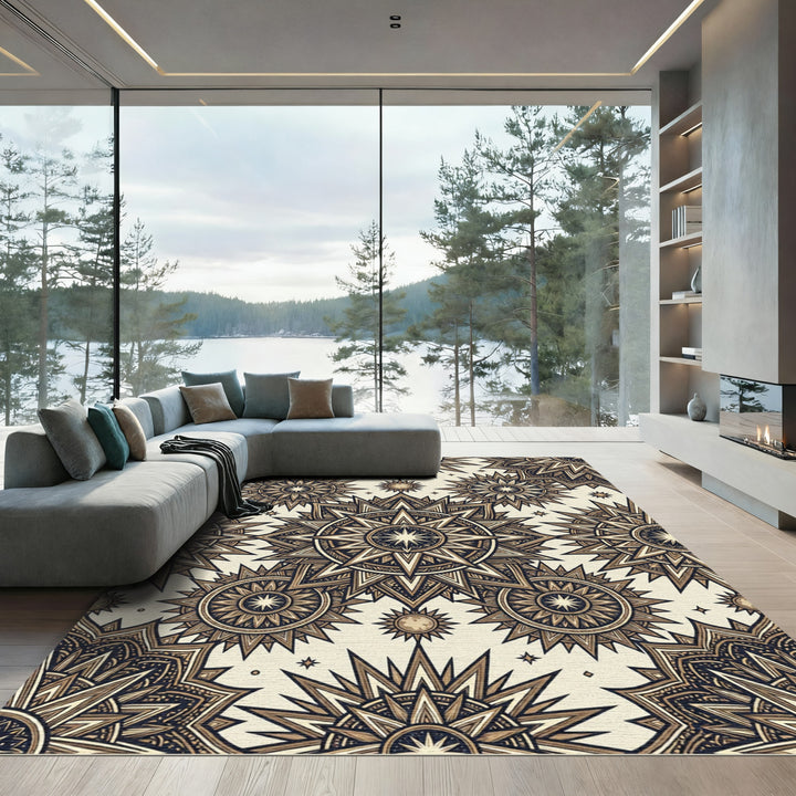 Celestial Sunburst Mandala Rug