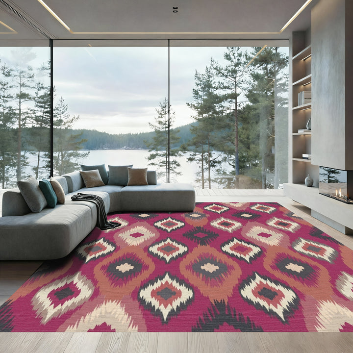 Crimson Abstract Diamond Medallion Rug