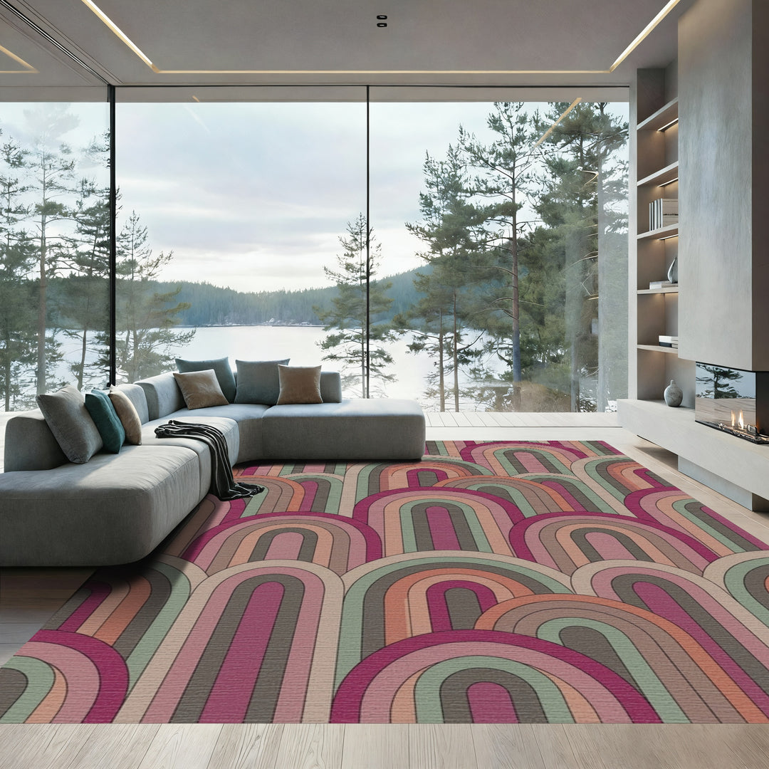 Retro Archway Terracotta Muted Rainbow Rug