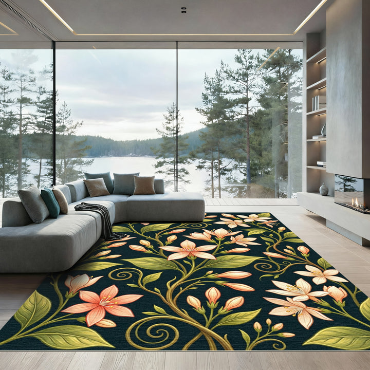 Dark Floral Vintage Chinoiserie Rug