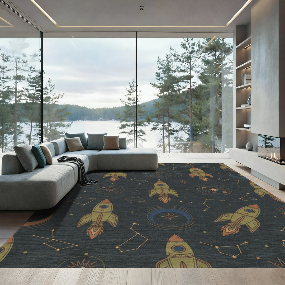Retro Space Rocket Constellation Journey Rug