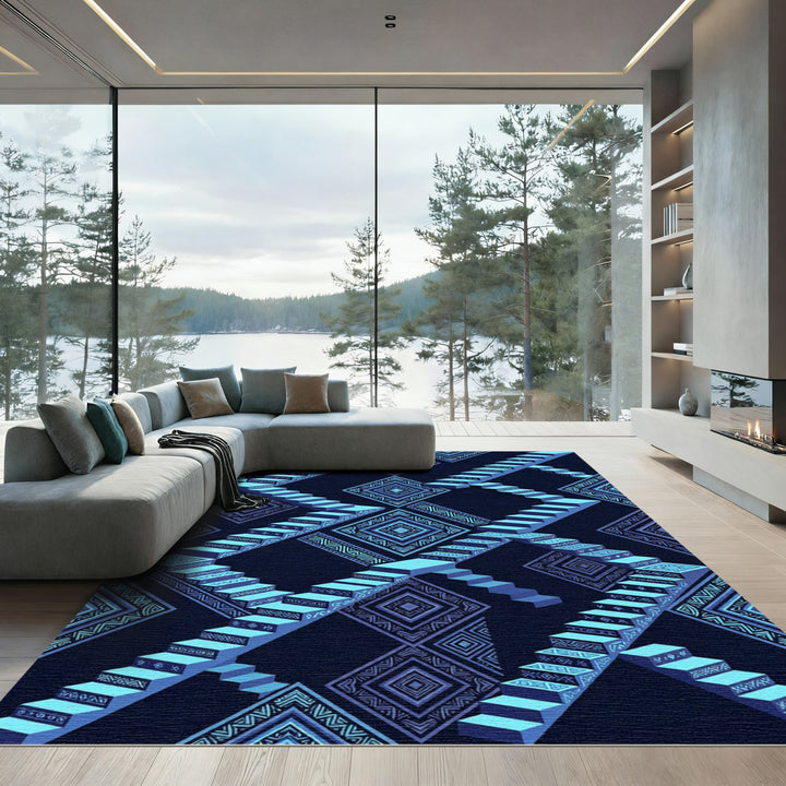Illusionary Blue Diamond Staircase Rug