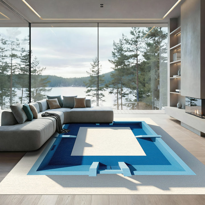 Vivid Blue Architectural Square Rug