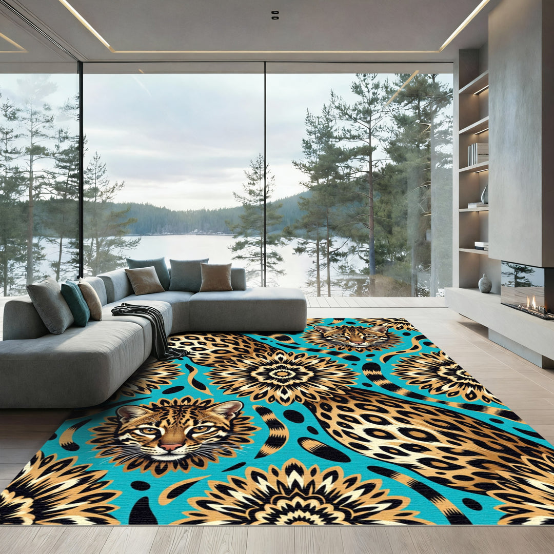Exotic Ocelot Spots Floral Rug