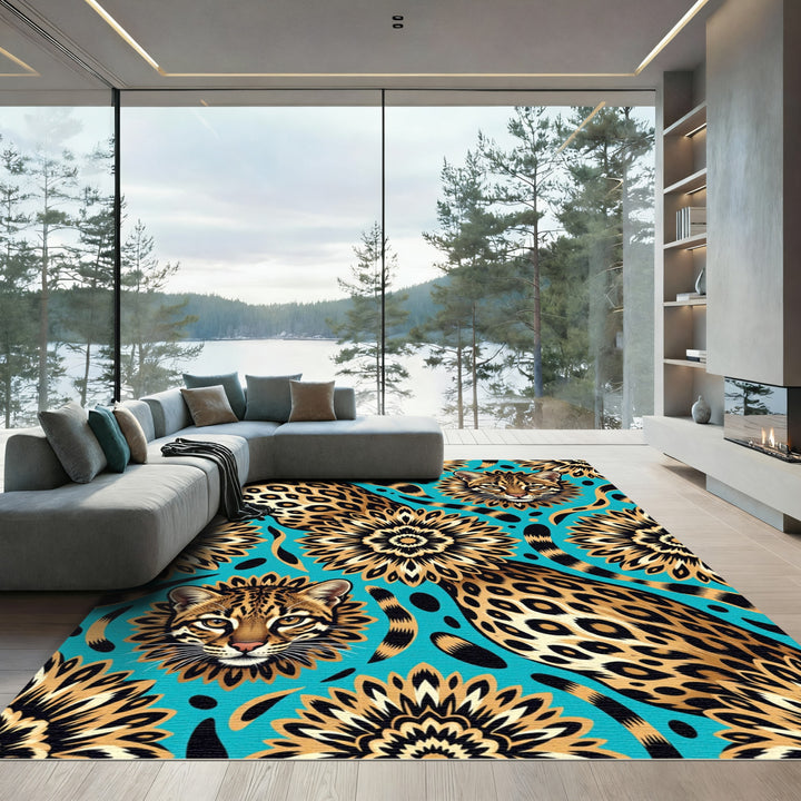 Exotic Ocelot Spots Floral Rug