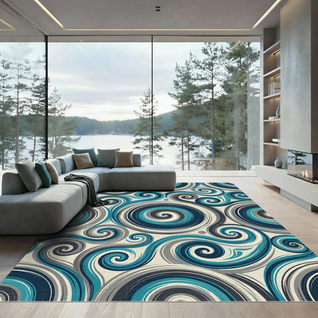 Oceanic Swirl Blue Gray Harmony Rug