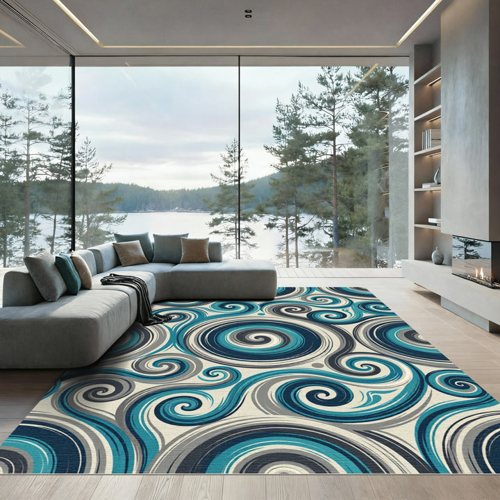 Oceanic Swirl Blue Gray Harmony Rug