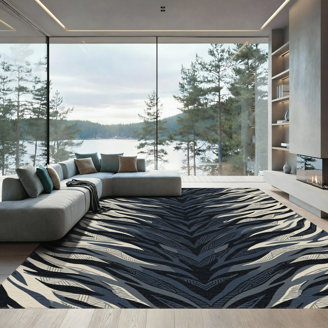 Dark Blue Zebra Stripe Texture Rug