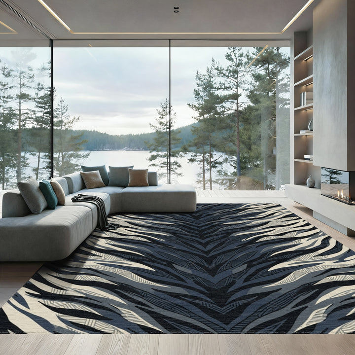 Dark Blue Zebra Stripe Texture Rug