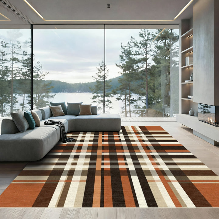 Earthy Tone Plaid Stripe Rug
