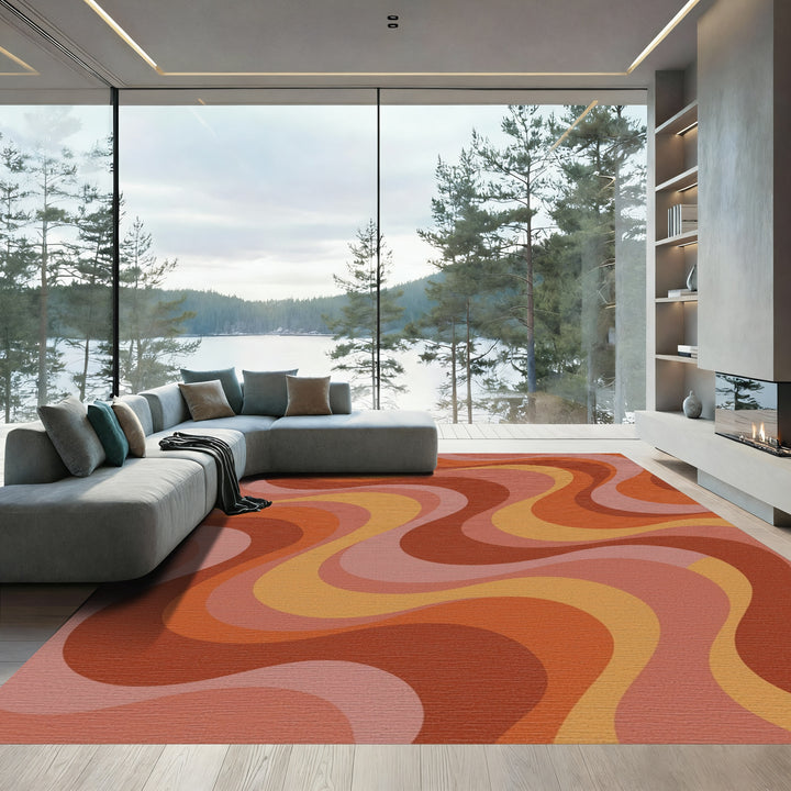 Retro Earth Tone Swirl Rug