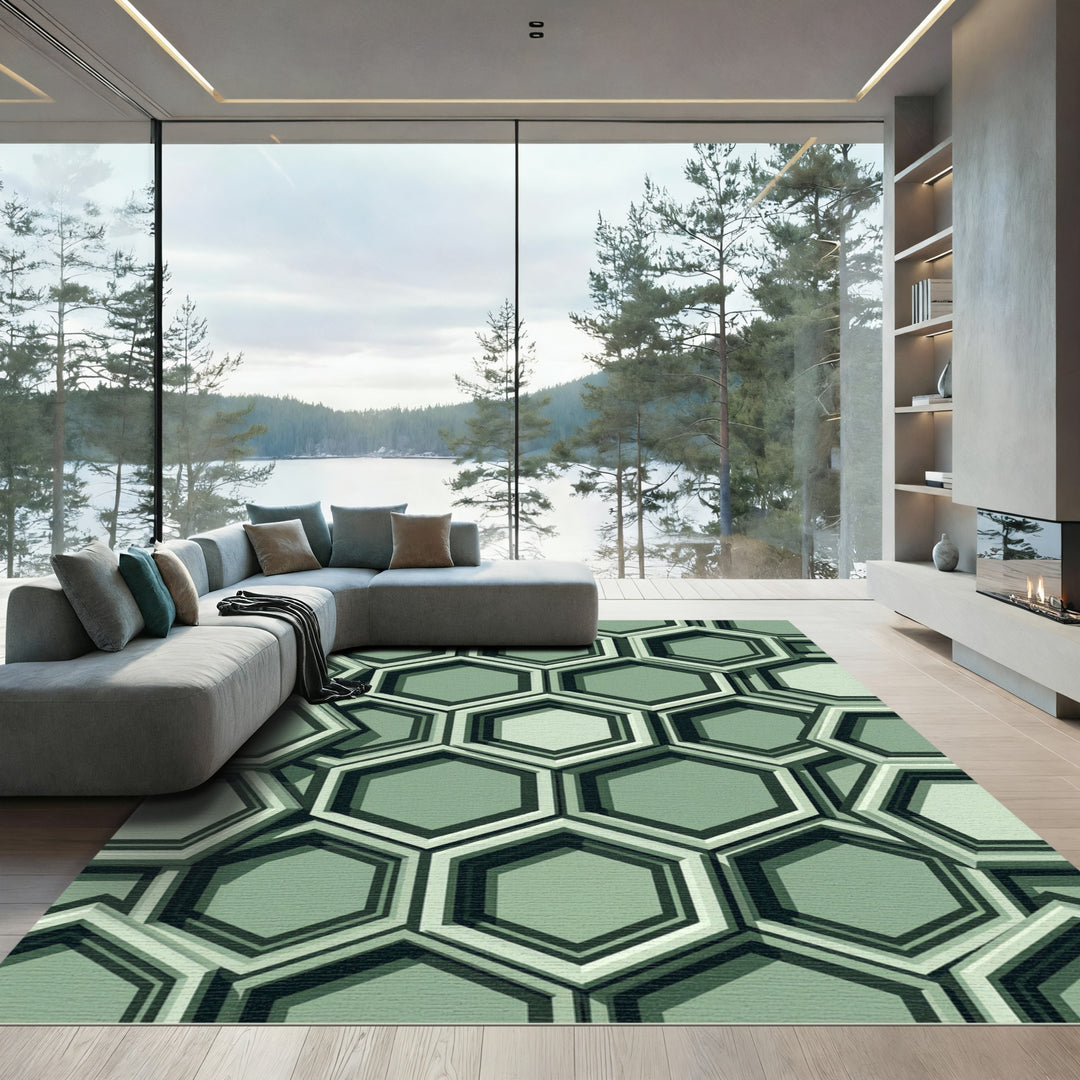 Sage Green Geometric Hexagon Tessellation Rug