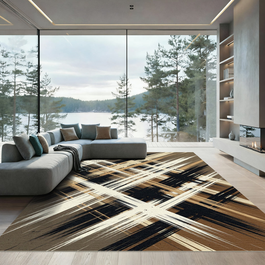 Earthy Tone Abstract Brush Stroke Rug