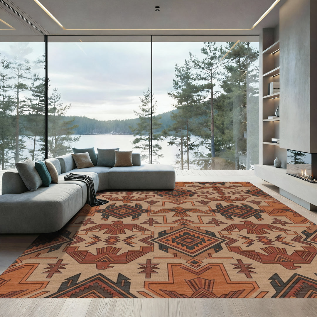 Earthy Tones Thunderbird Geometric Rug