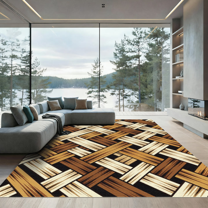 Interwoven Wood Tone Diagonal Weave Rug