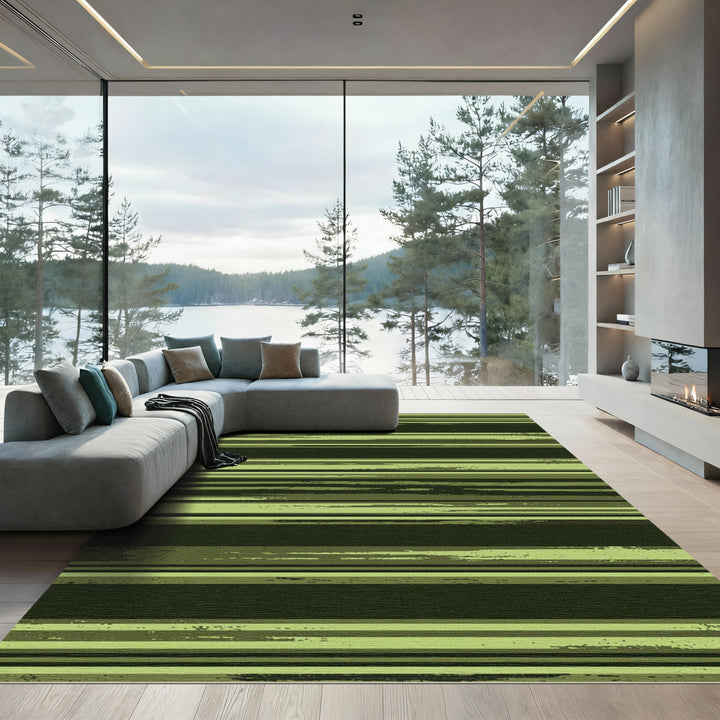 Abstract Green Camouflage Stripe Rug