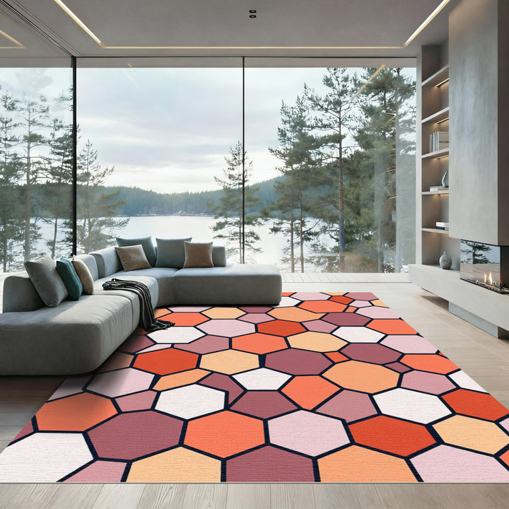 Warm Ombre Hexagon Mosaic Rug