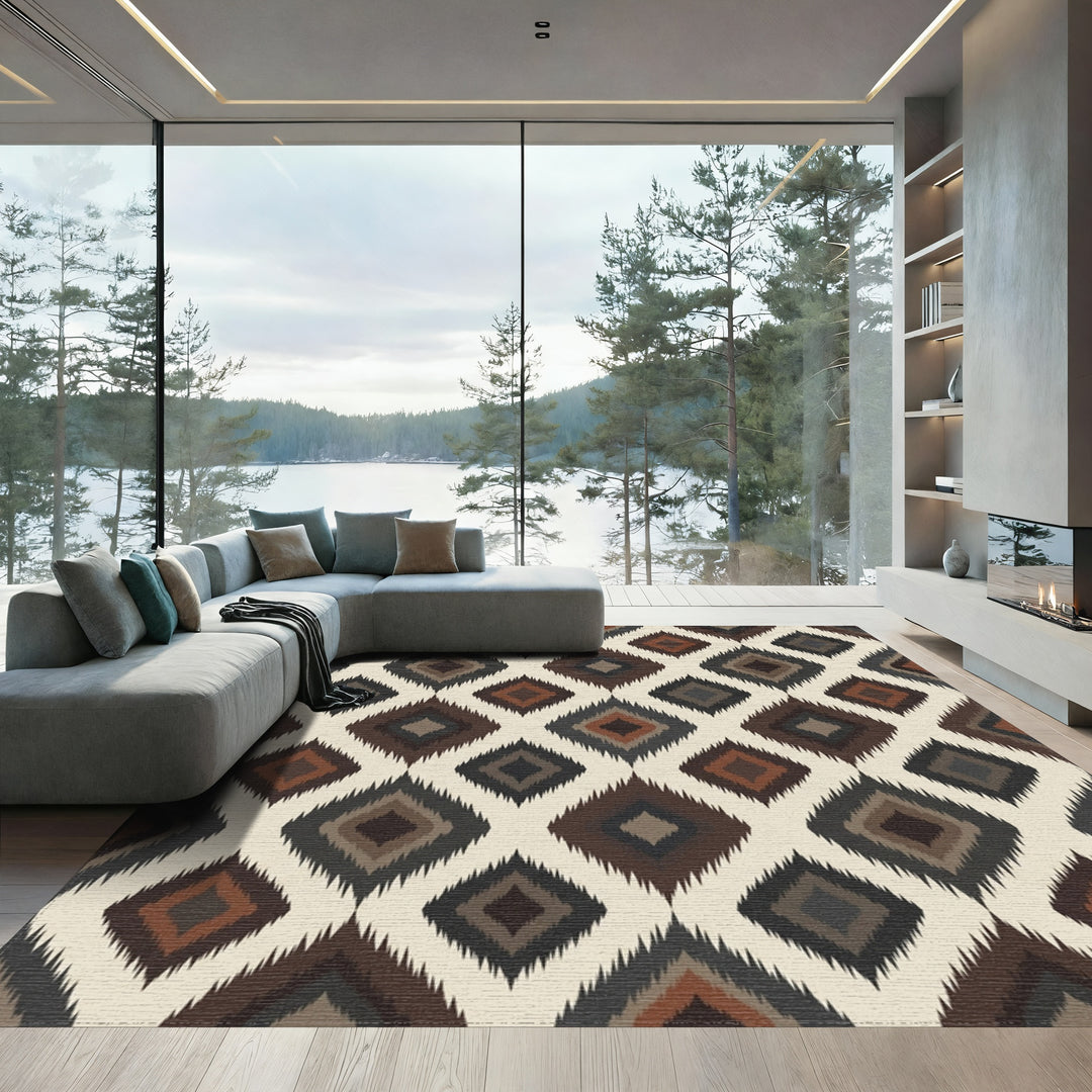 Earthy Diamond Ikat Applique Rug