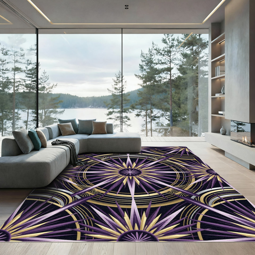 Art Deco Sunburst Purple Gold Rug