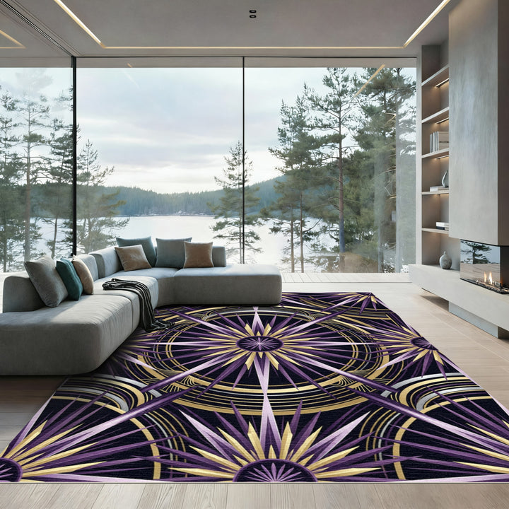 Art Deco Sunburst Purple Gold Rug