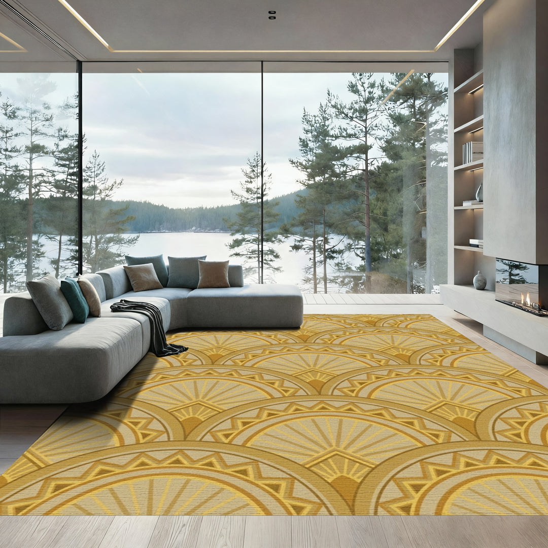 Art Deco Golden Fan Geometric Rug