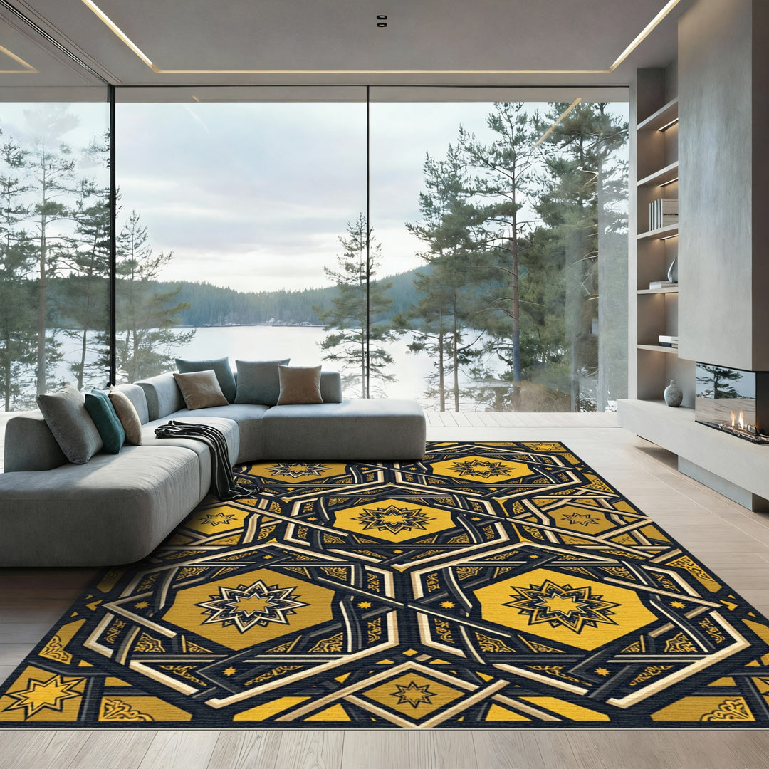 Majestic Golden Star Geometric Rug
