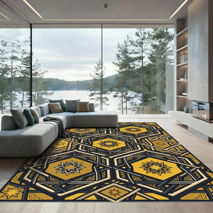 Majestic Golden Star Geometric Rug