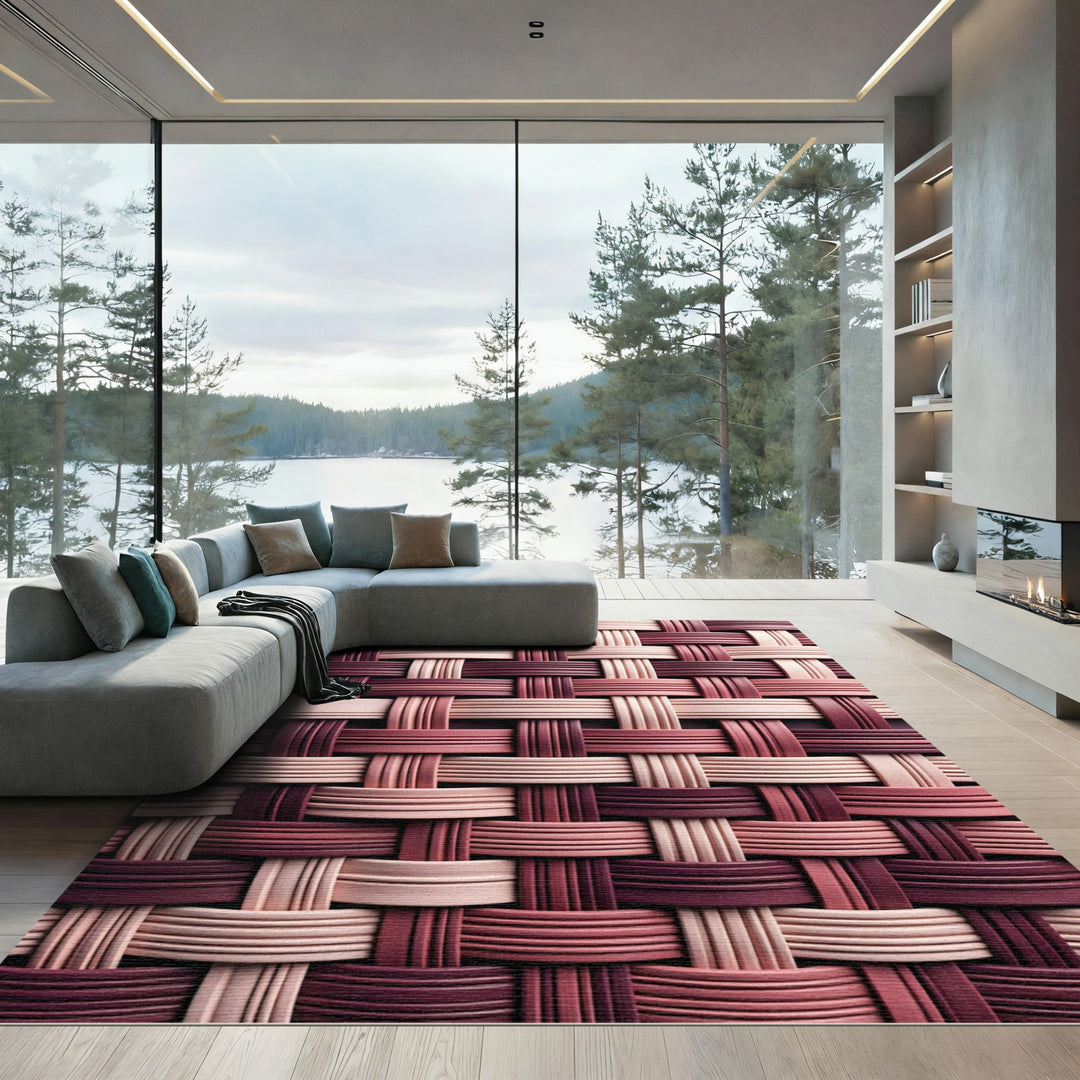Rose Gold Woven Plaid Texture Rug