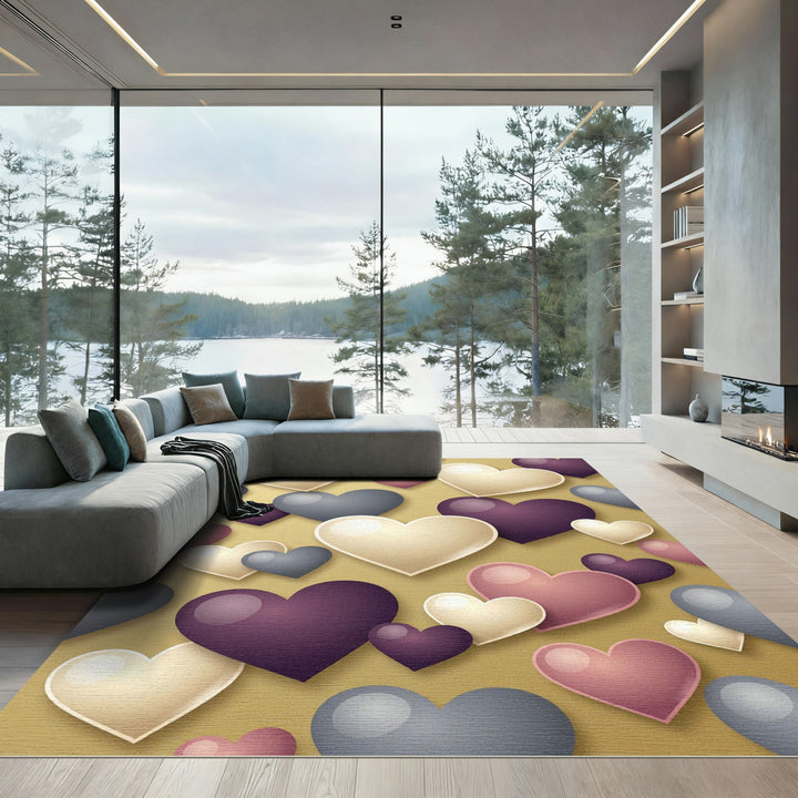 Elegant Heart Shapes Cream Plum Gray Rug
