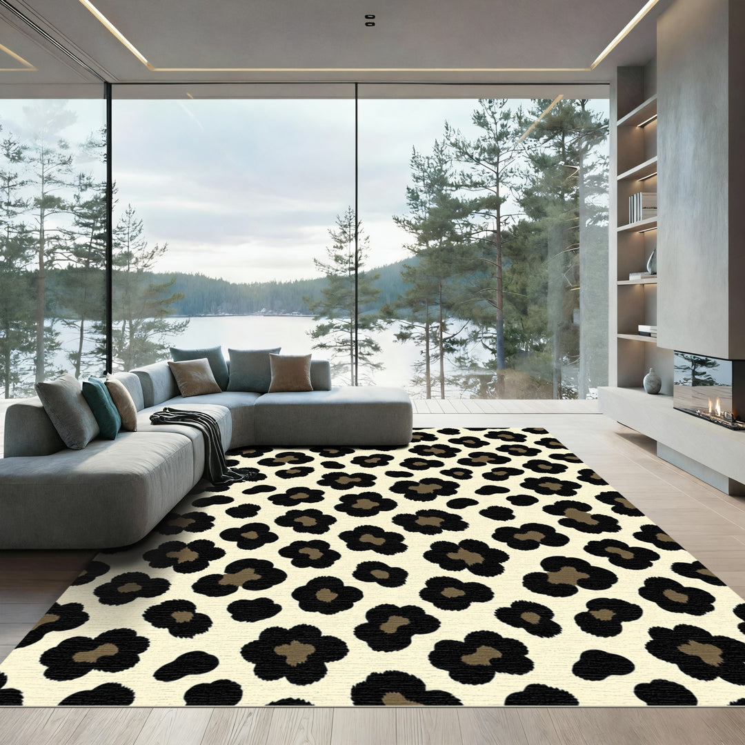 Classic Black and Tan Leopard Spots Rug