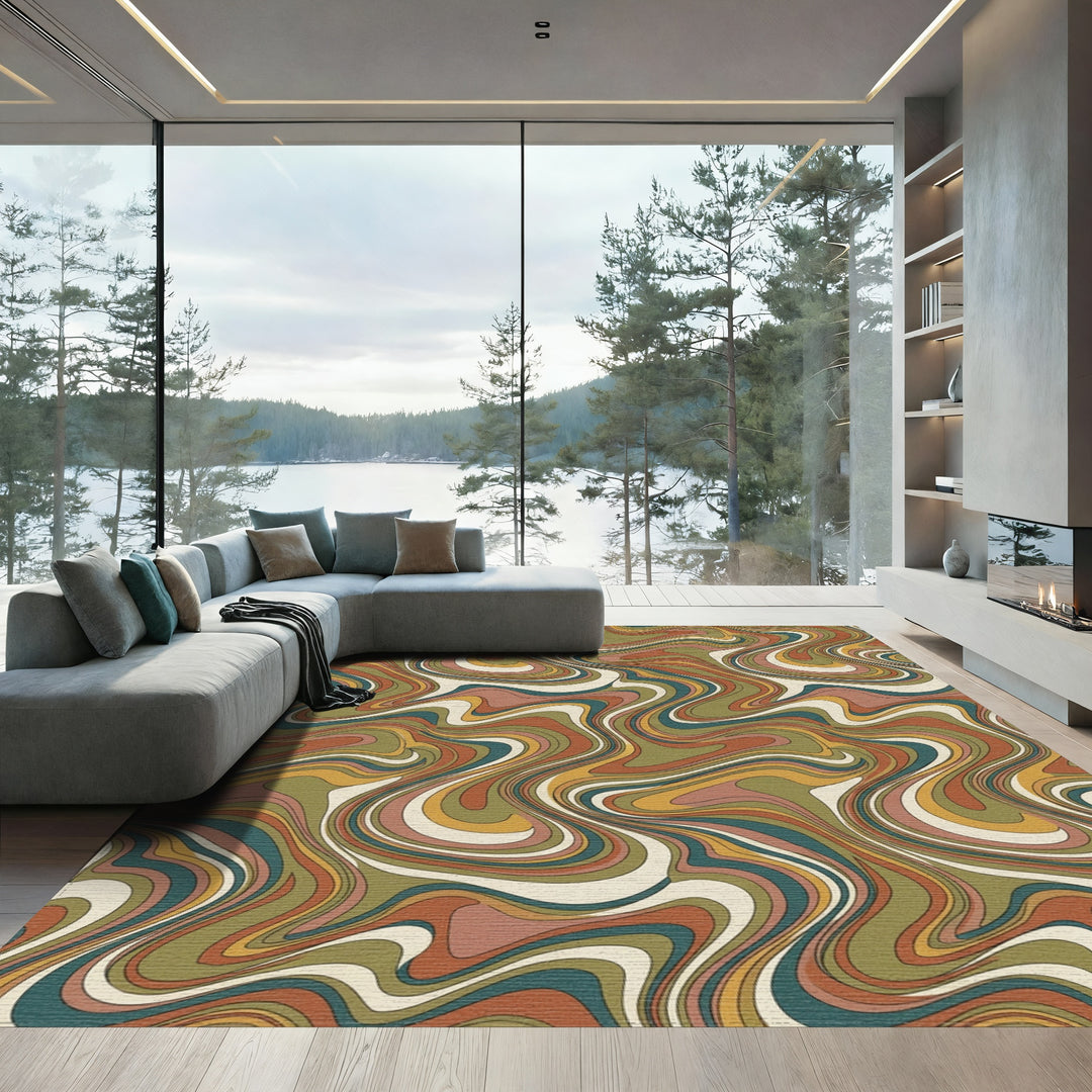 Earthy Tone Swirl Abstract Rug