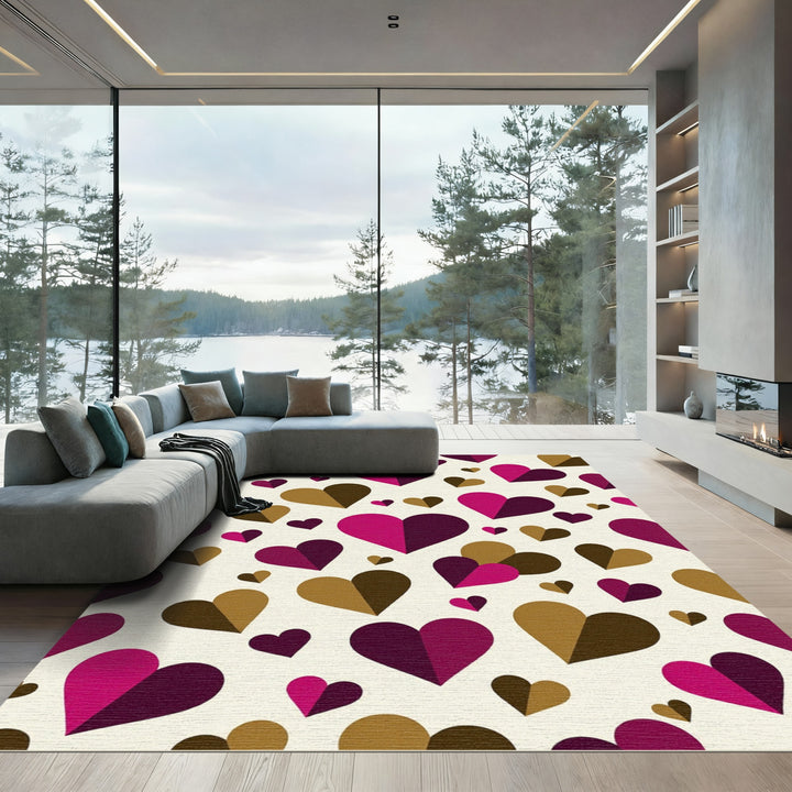 Deep Magenta Brown Geometric Hearts Rug
