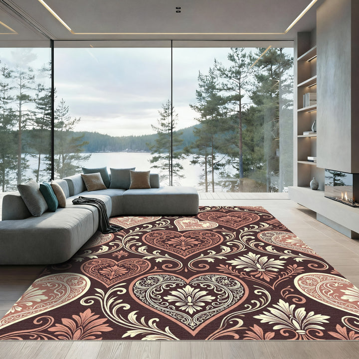 Elegant Vintage Heart Damask Rug