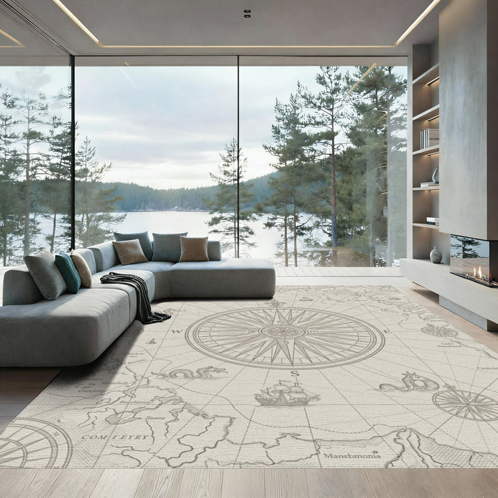 Nautical World Map Compass Roses Rug