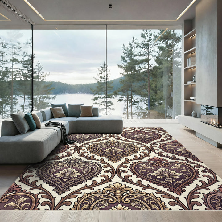 Antique Heart Damask Scroll Rug