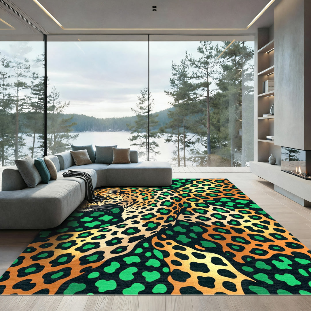 Chic Leopard Green Spots Rug