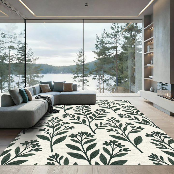 Dark Green Botanical Branch Tapestry Rug
