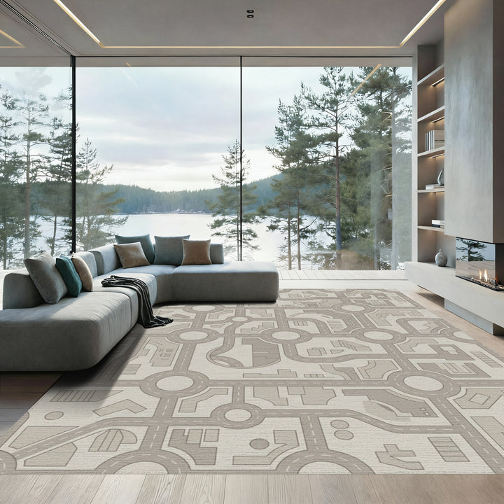 Cityscape Traffic Circle Street Map Rug