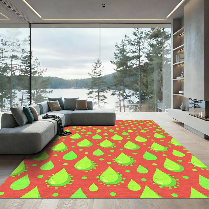 Lime Green Raindrop Coral Background Rug